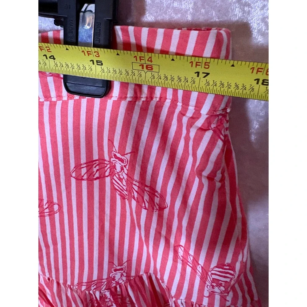 Red‎ White Striped Bee Print Button Front Tiered Midi Skirt Womens
